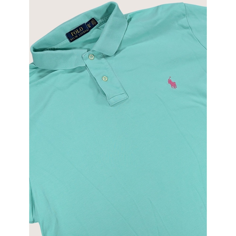 Polo Ralph Lauren Shirt Mens Extra Large Aqua Blue Pink Pony Cotton Short Sleeve